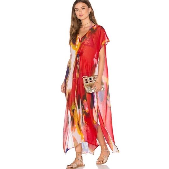 Michael Stars Abstract Print Tie Waist Pullover Pastel Gardens Coverup Size OS - Picture 1 of 9
